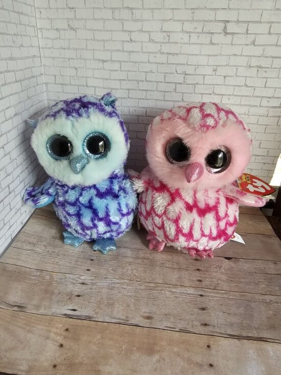 Ty Other - TY Beanie Boos Oscar & Pinky Owl Plush Lot 2 Big Eye Stuffed Animals Tags